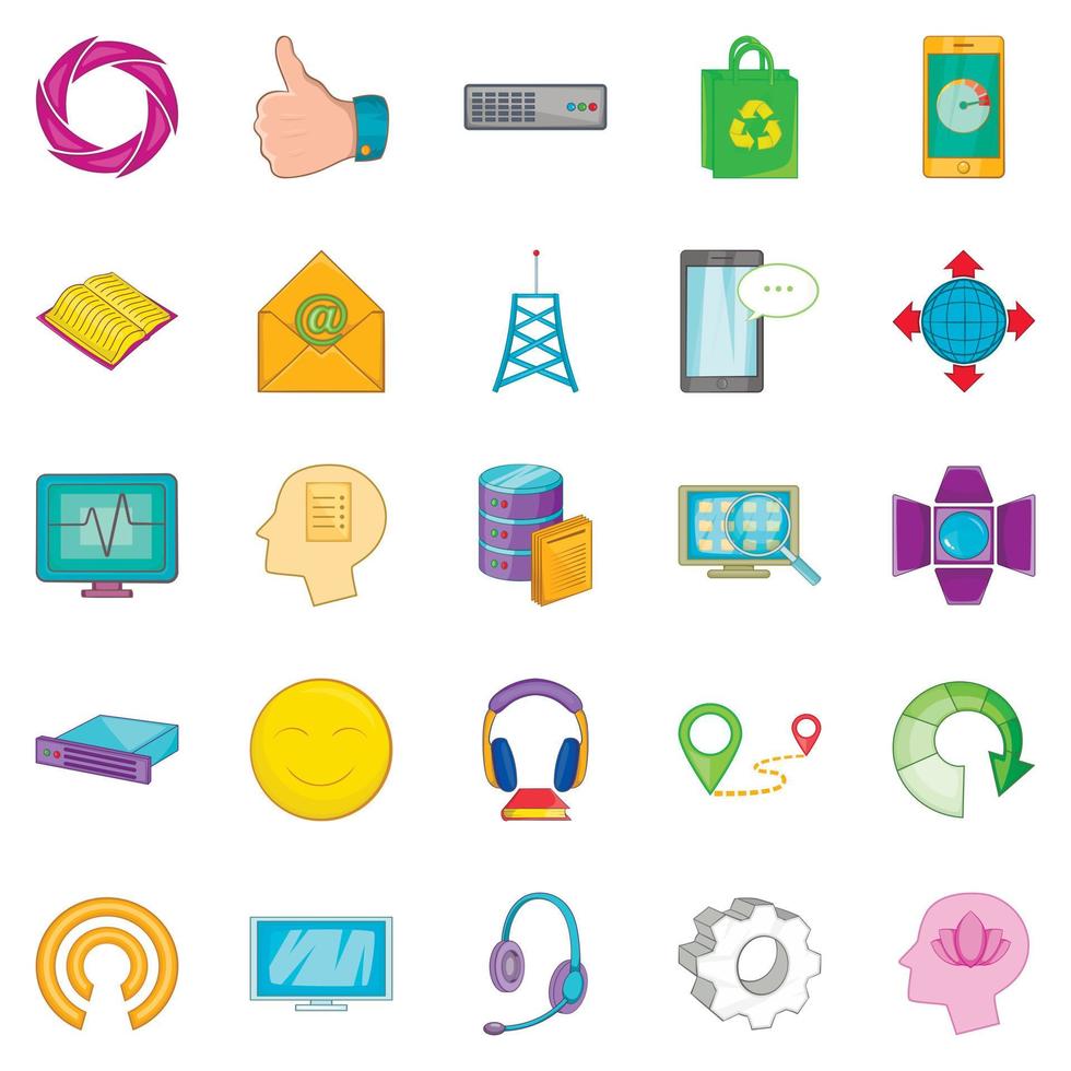 Mobile connection icons set, cartoon style vector
