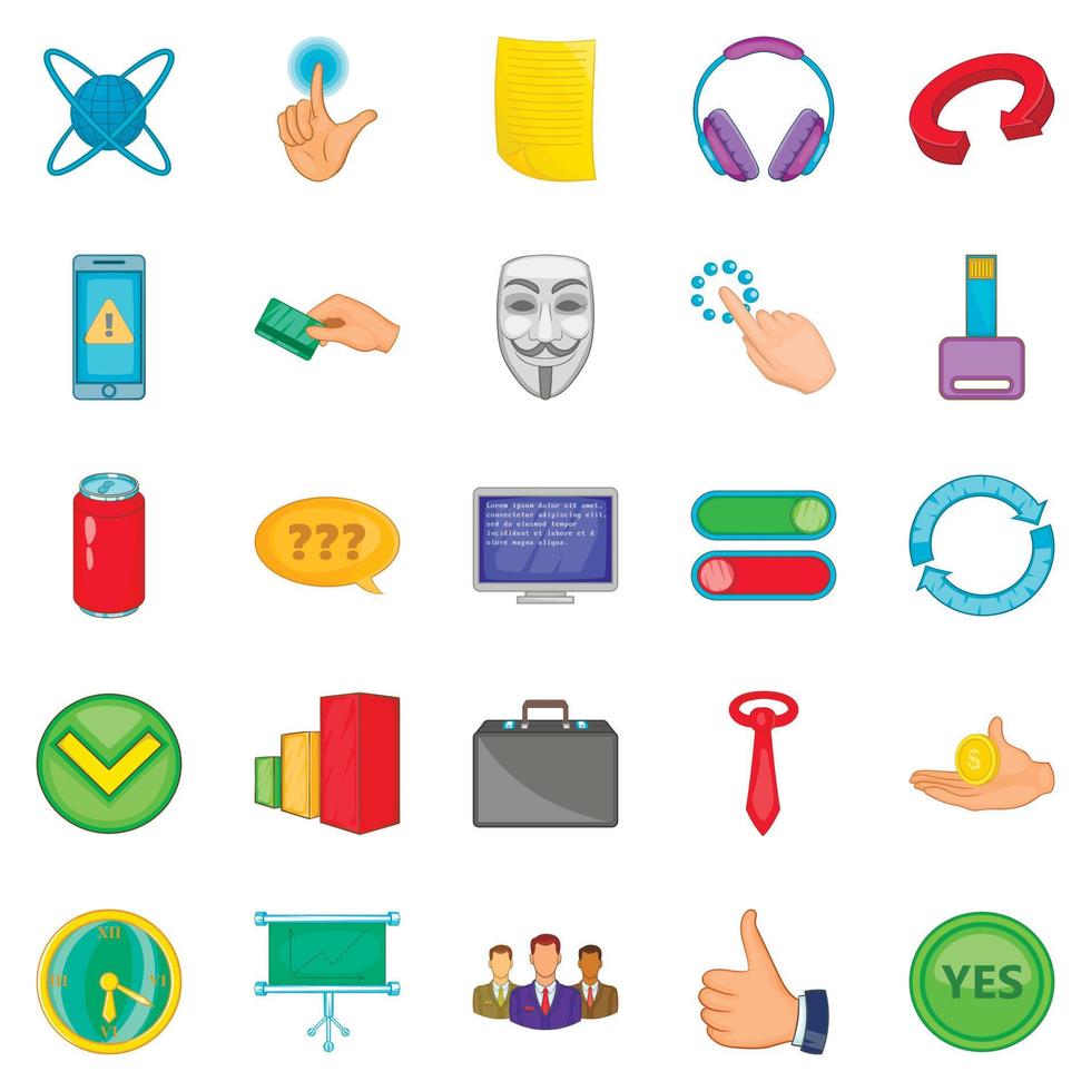 Team building icons set, cartoon style vector