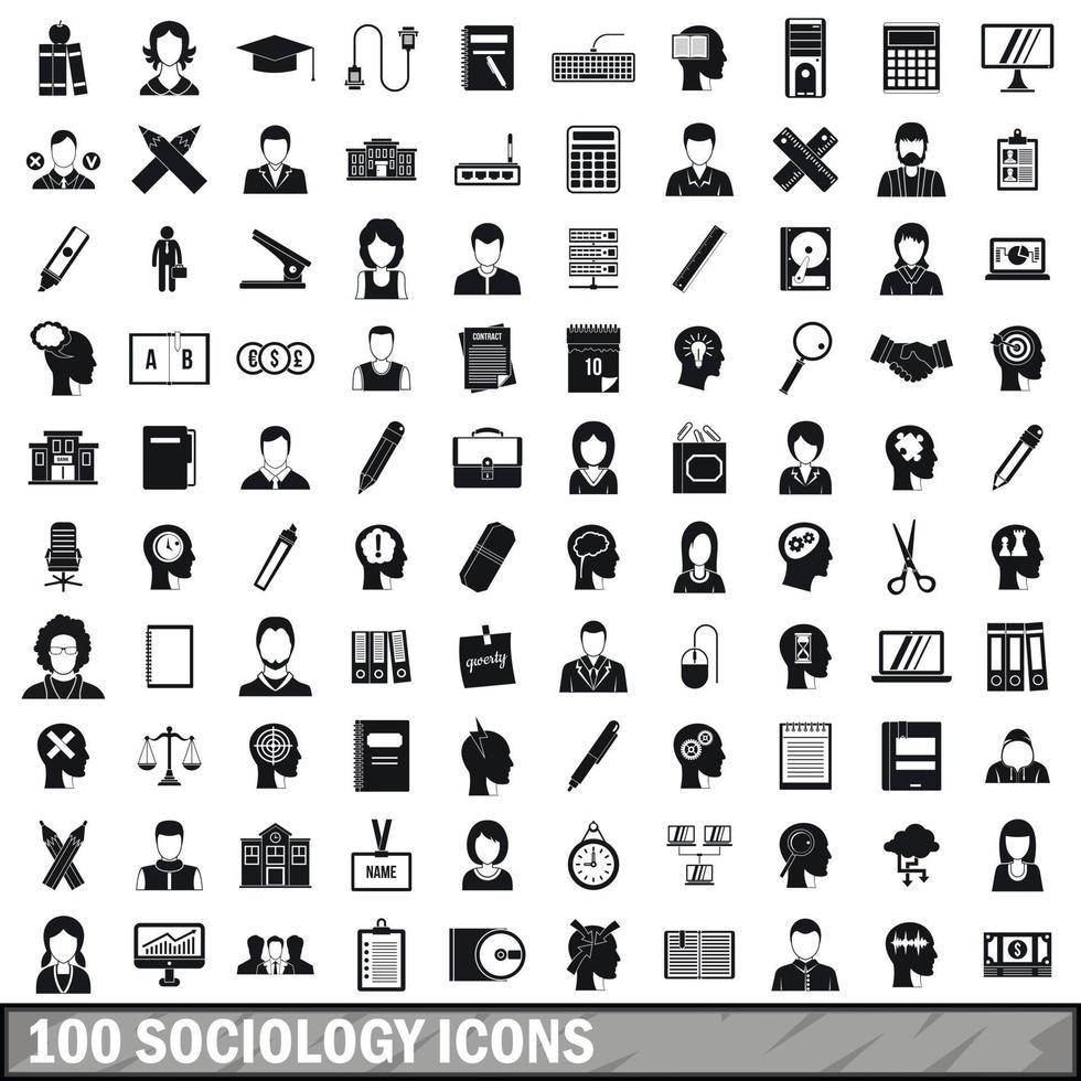 100 iconos de sociología, estilo simple vector