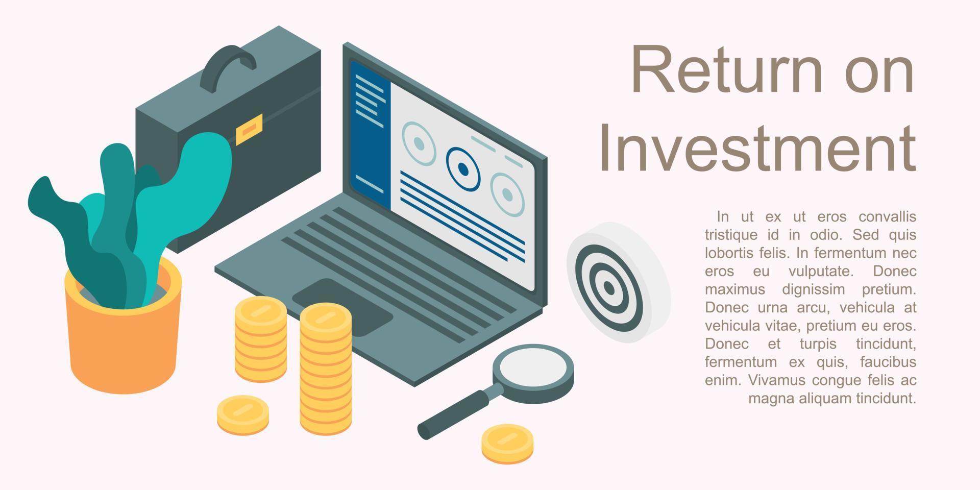 Return on investment concept banner, isometric style vector