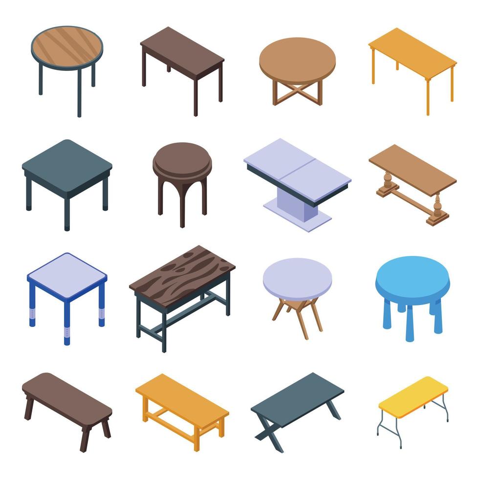 Table icons set, isometric style vector