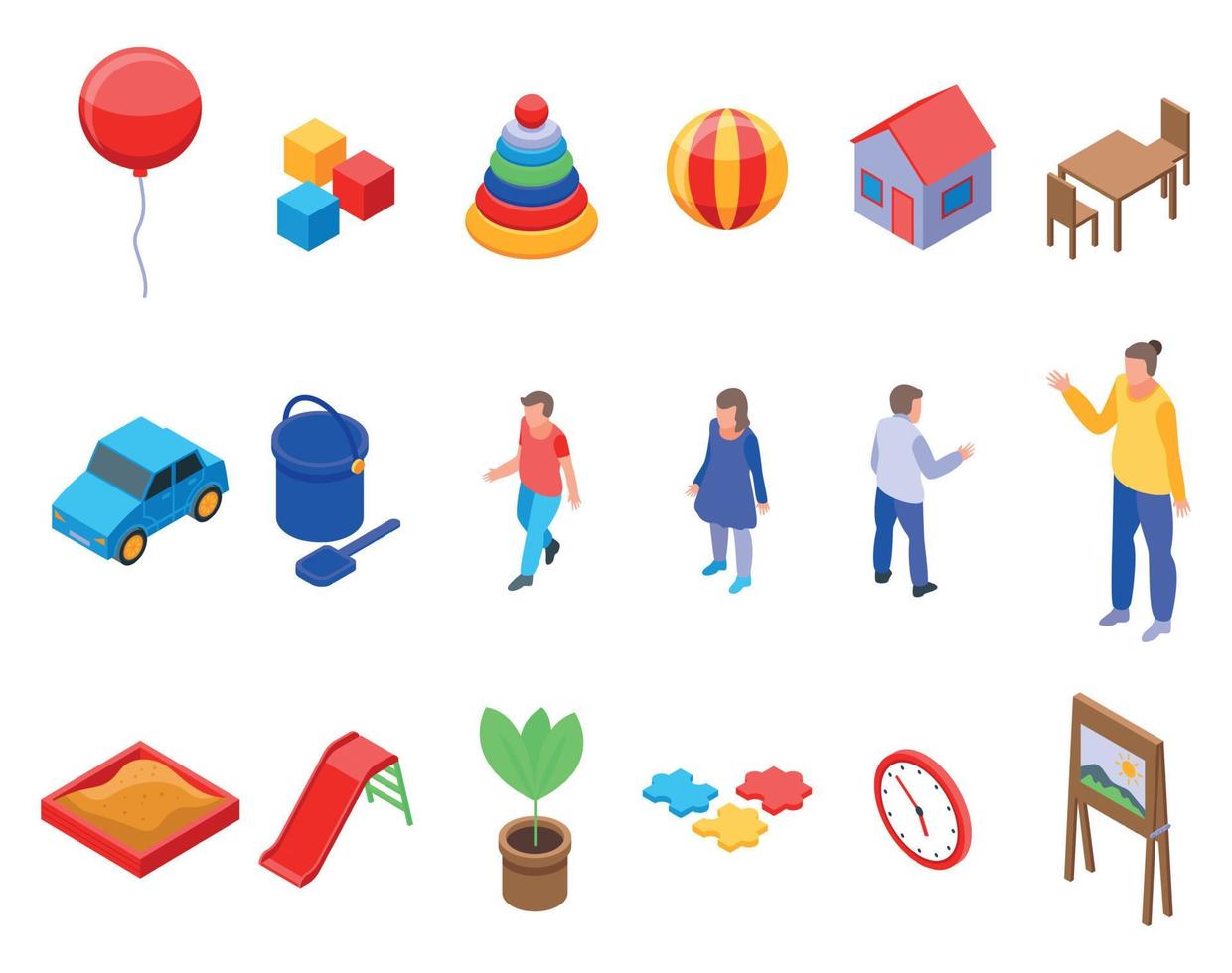 Kindergarten icons set, isometric style vector