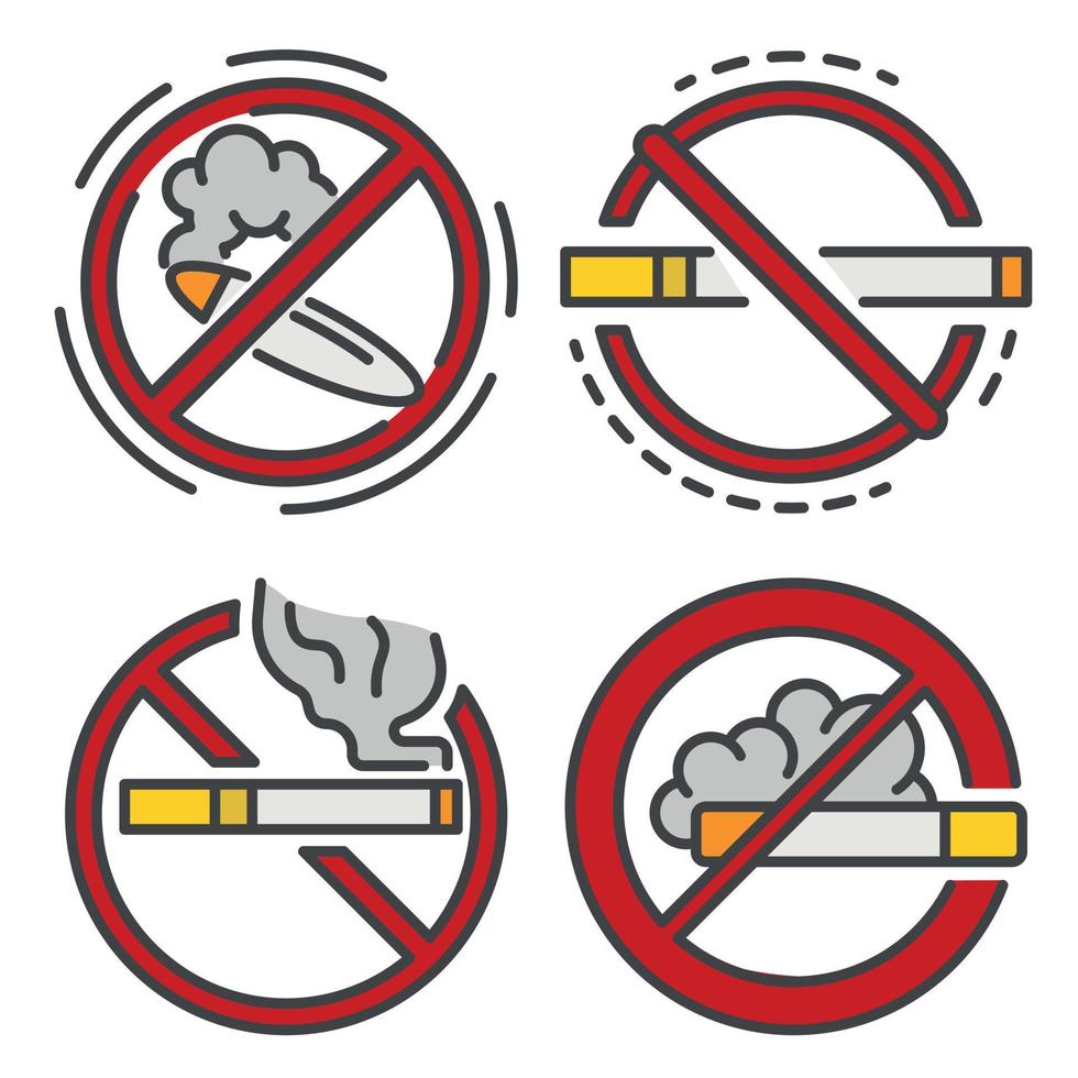 No smoking sign icon set, outline style vector