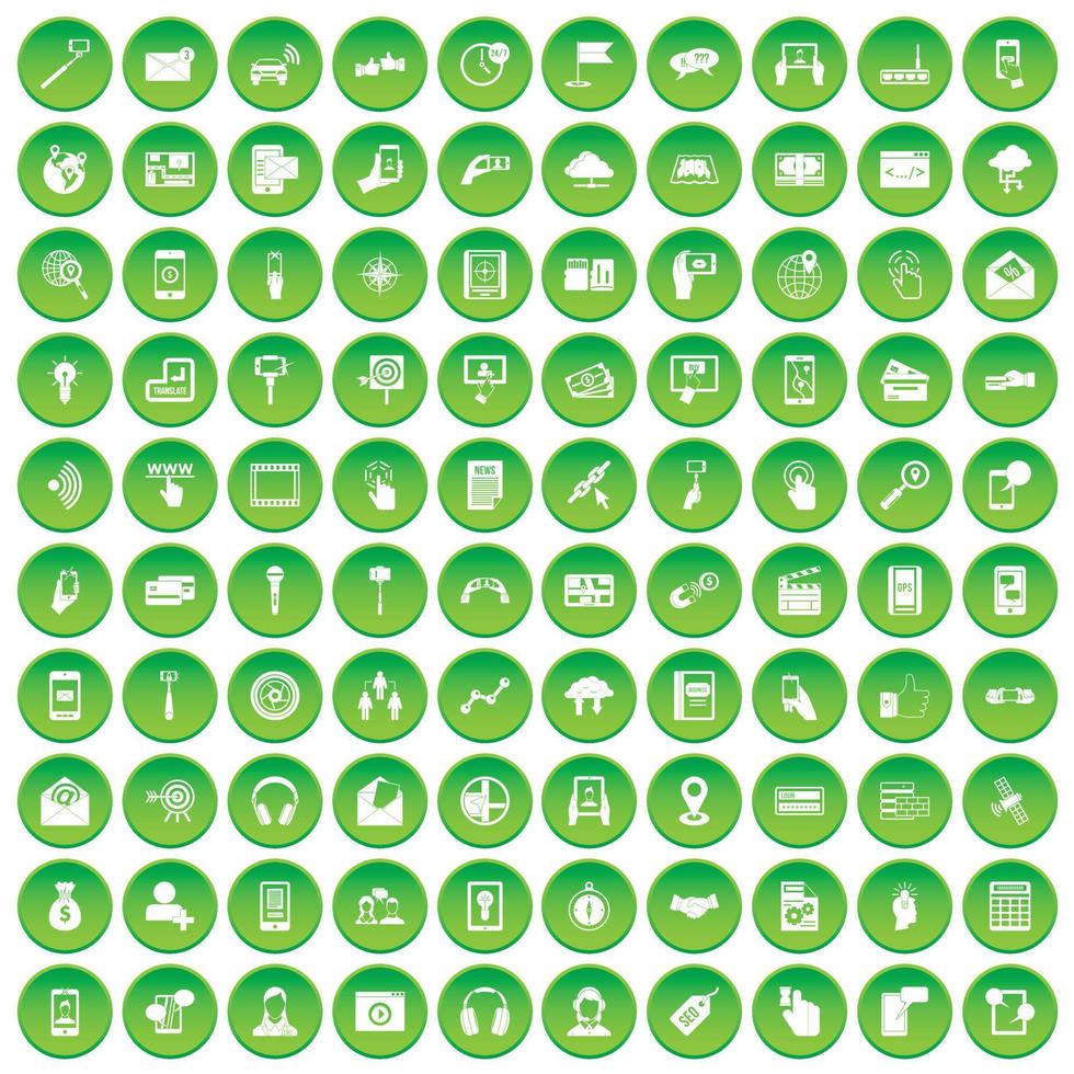 100 mobile icons set green circle vector