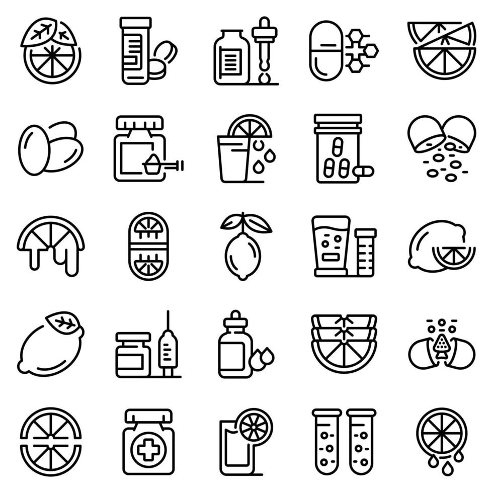 Vitamin c icons set, outline style vector