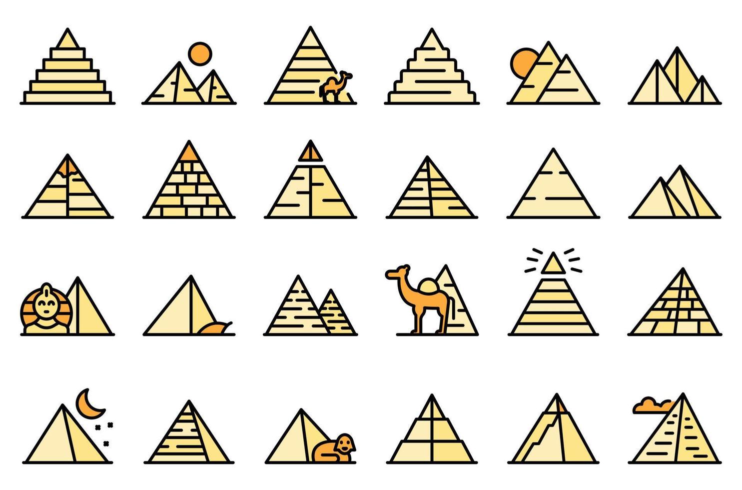 Pyramids egypt icons set vector flat