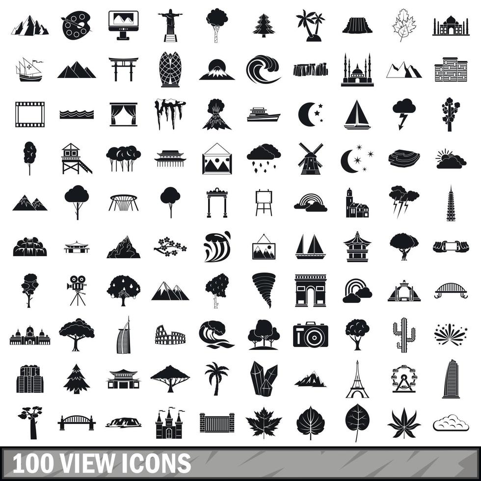 100 view icons set, simple style vector
