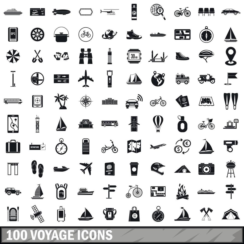 100 iconos de viaje, estilo simple vector