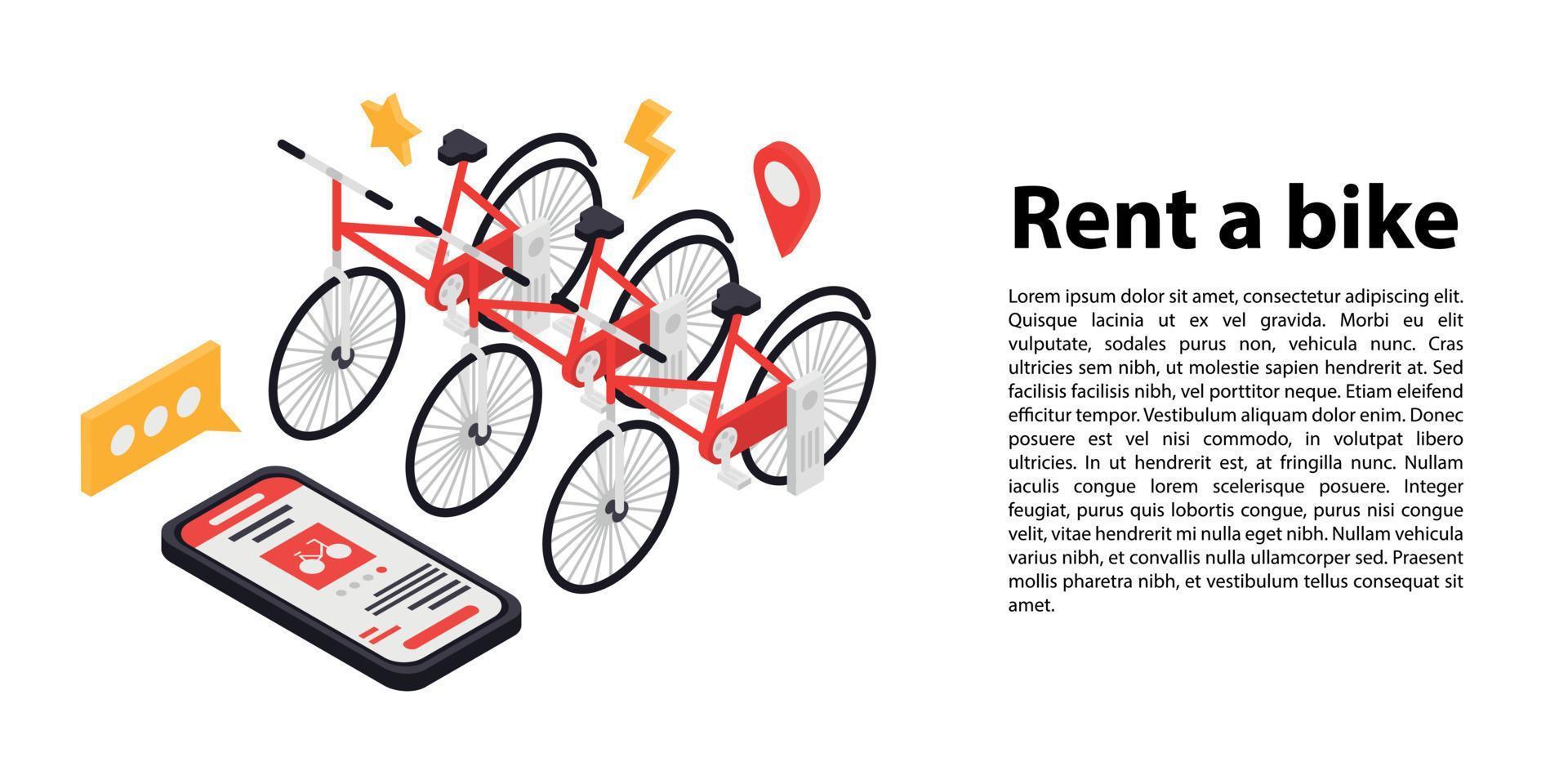 Rent a bike concept banner, isometric style vector