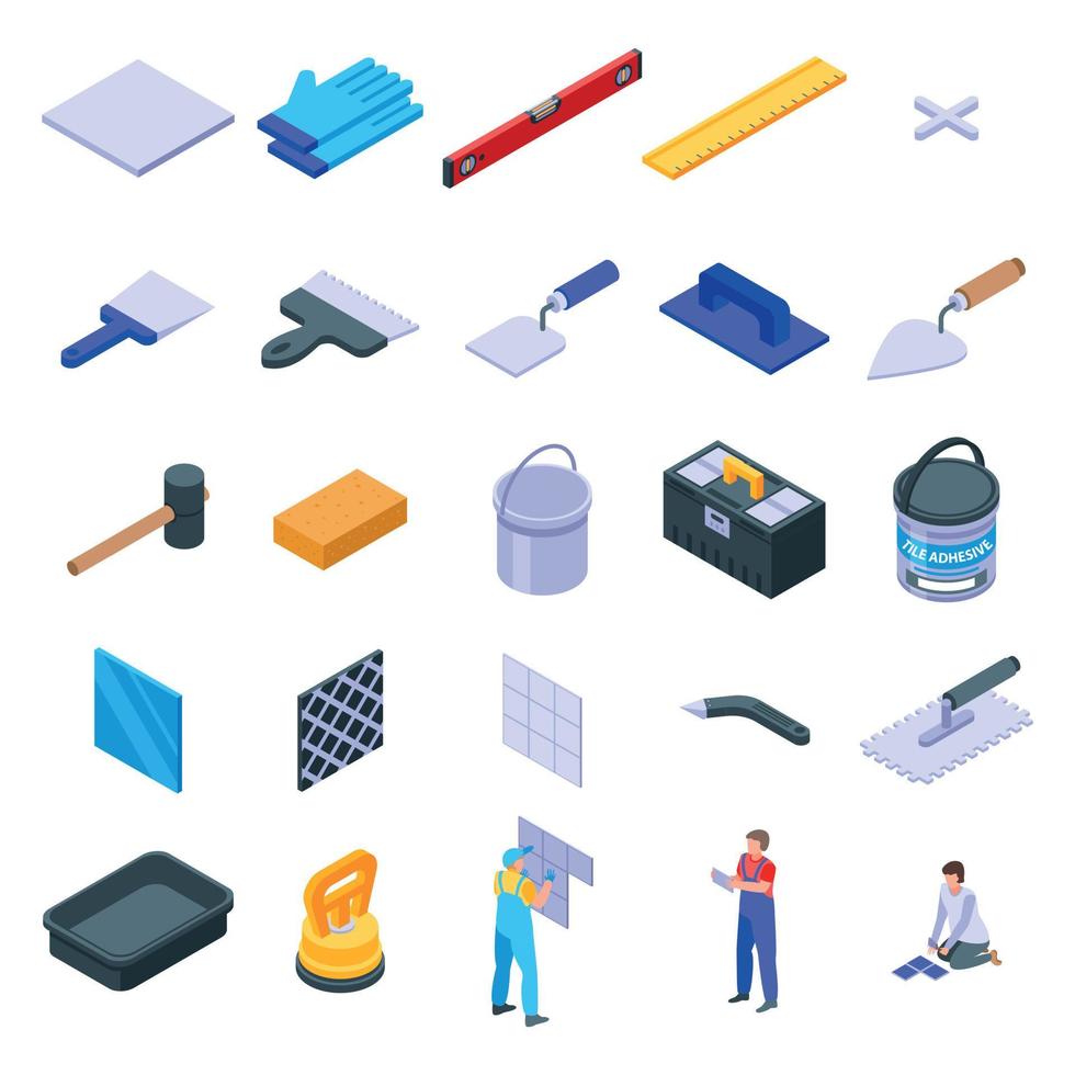 Tiler icons set, isometric style vector