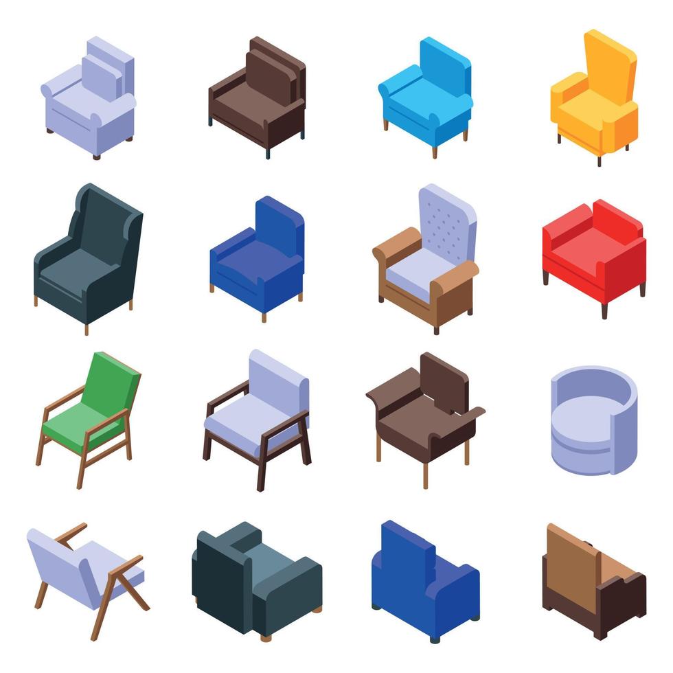 Armchair icons set, isometric style vector