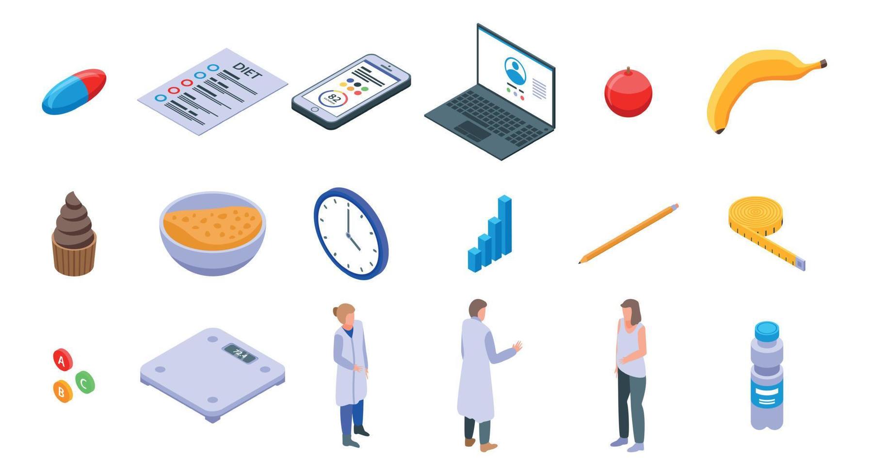 Nutritionist icons set, isometric style vector