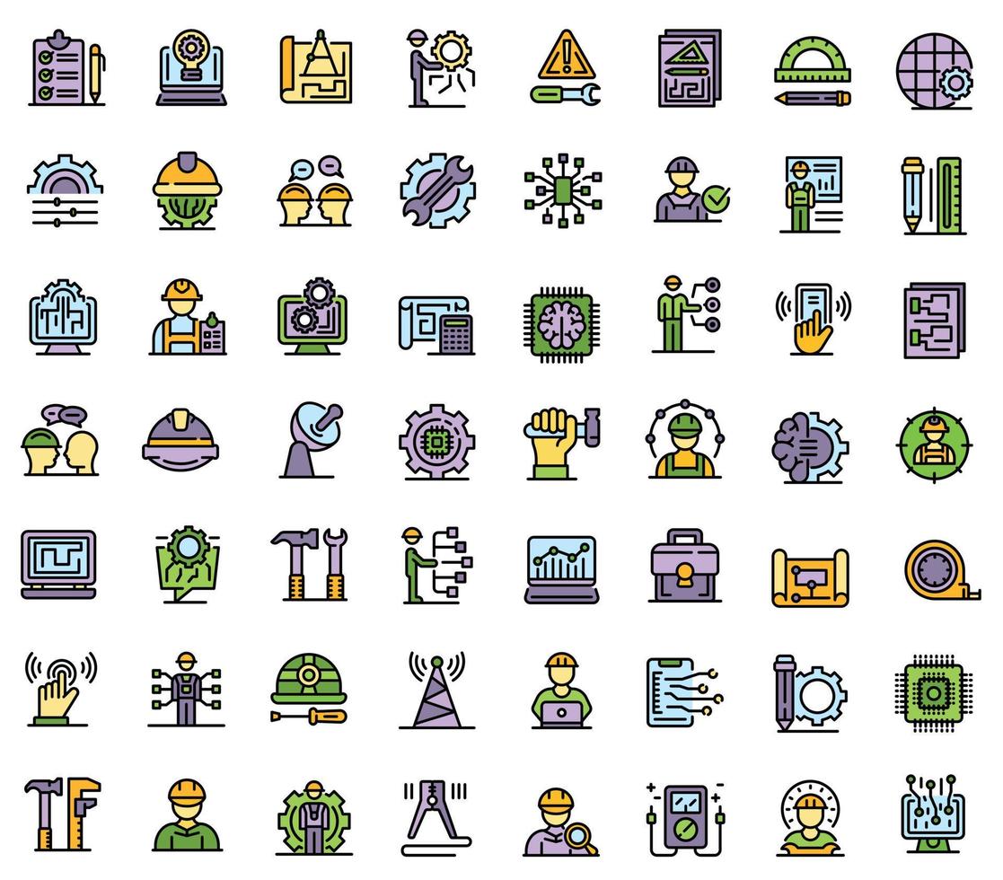 Communications engineer icons set, outline style vector