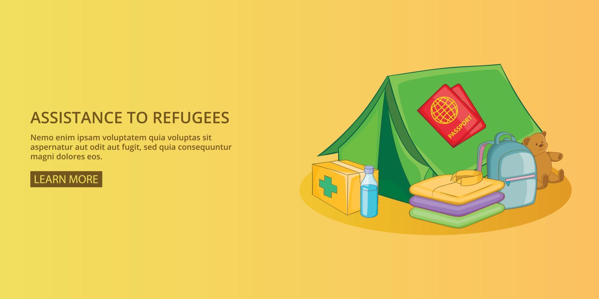 kit de refugiados banner hombre horizontal, estilo de dibujos animados vector