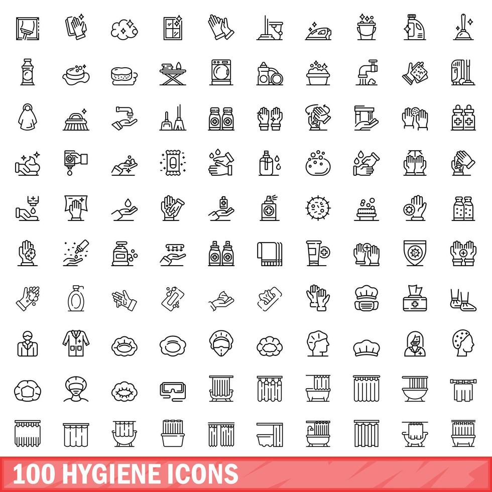 100 iconos de higiene, estilo de esquema vector