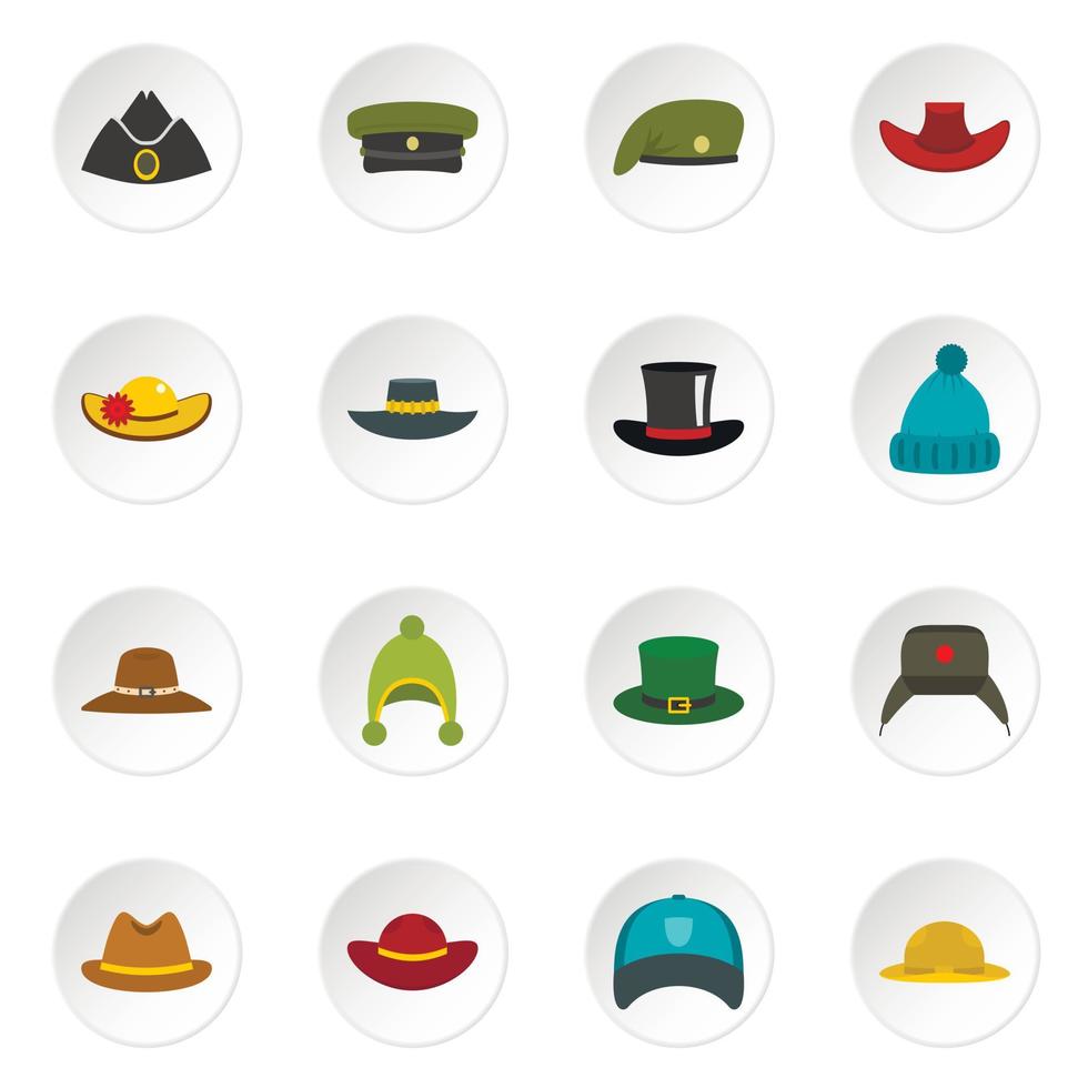 iconos de sombrero de tocado establecidos en estilo plano vector