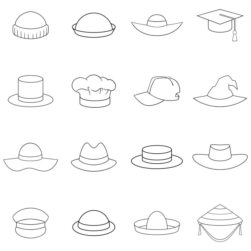 Hat cap icon set outline vector