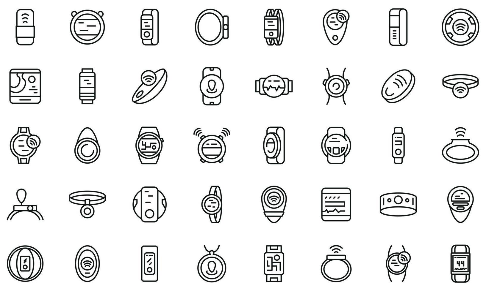 Wearable tracker icons set, outline style vector