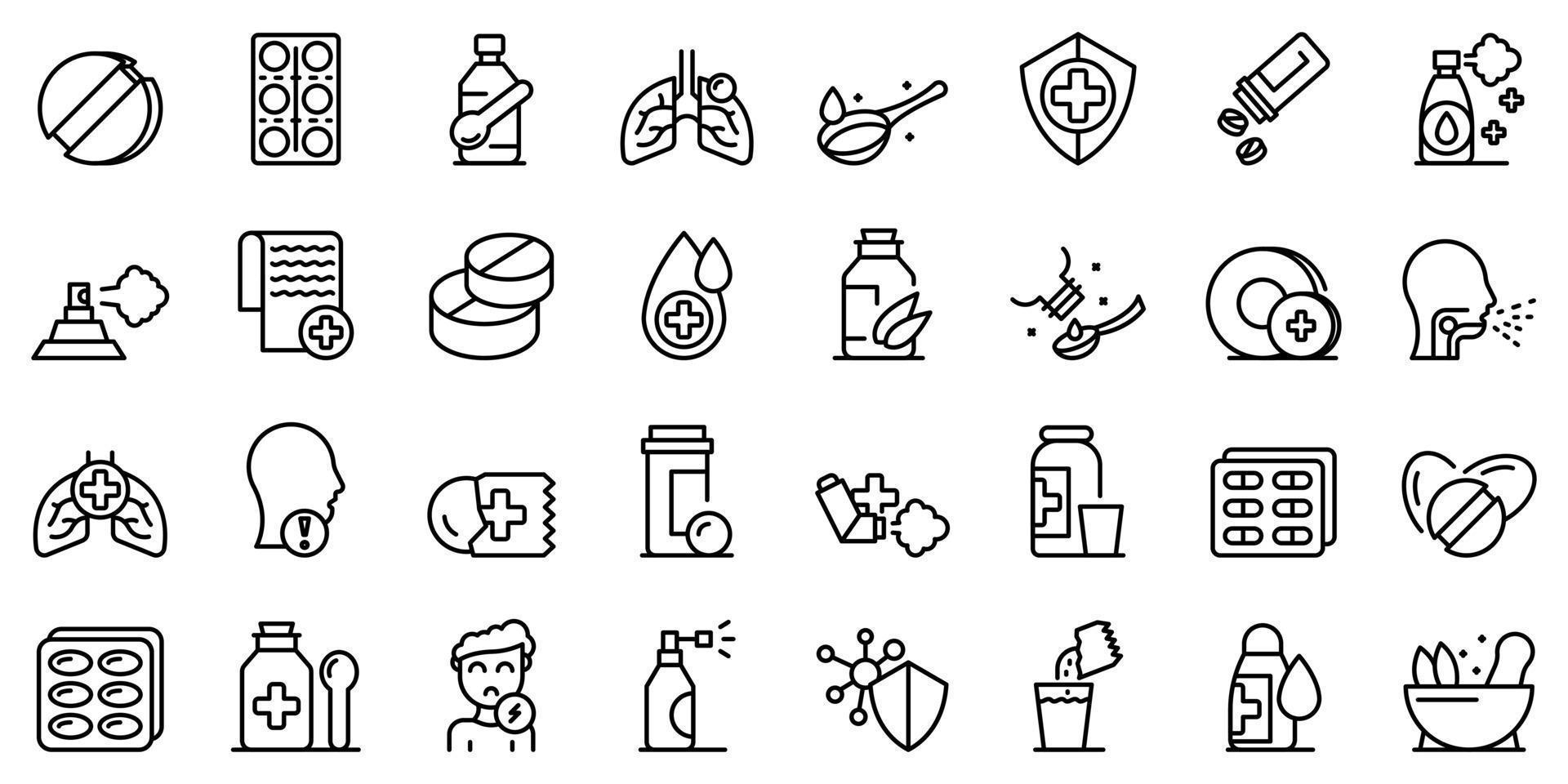 Cough drops icons set, outline style vector