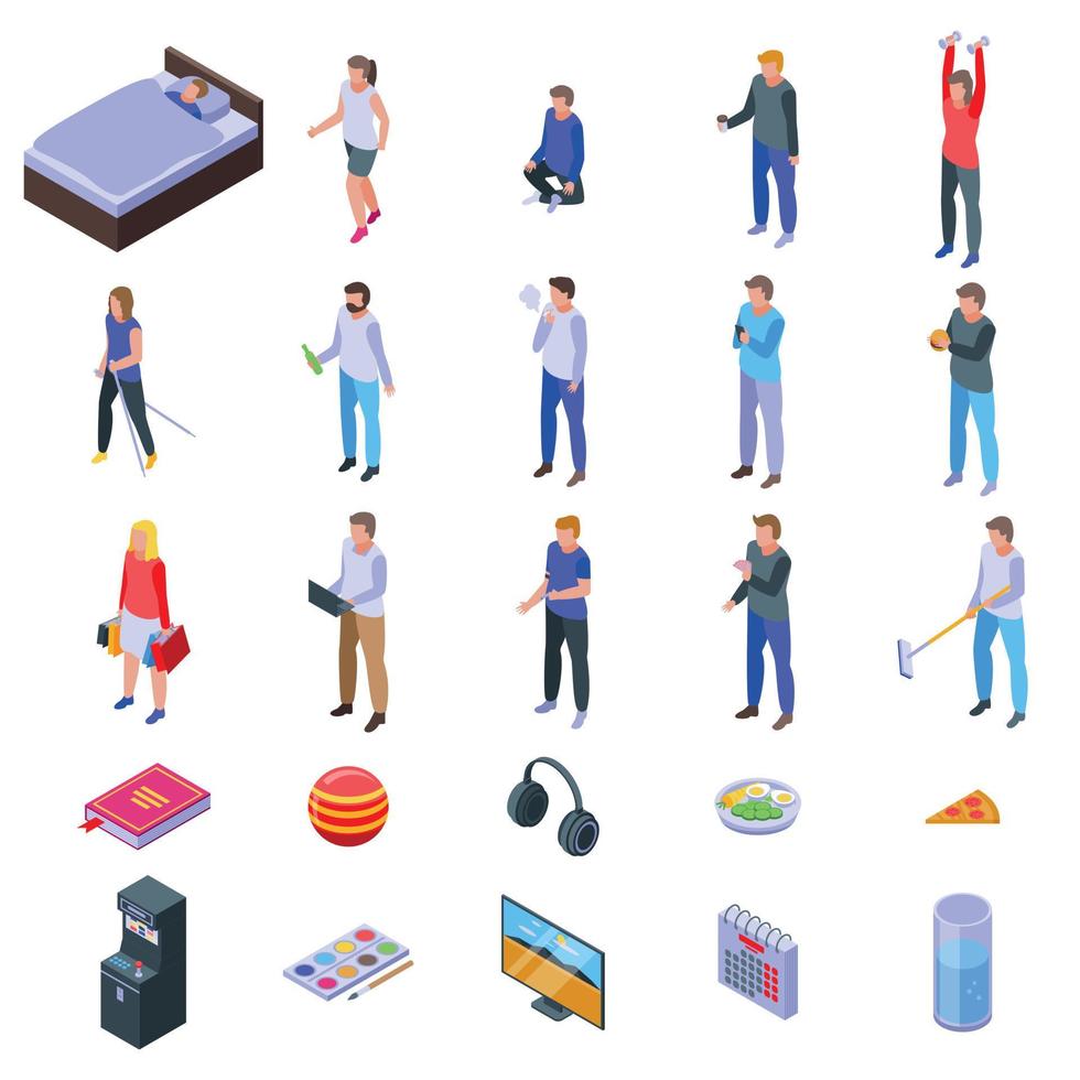 Habit icons set, isometric style vector