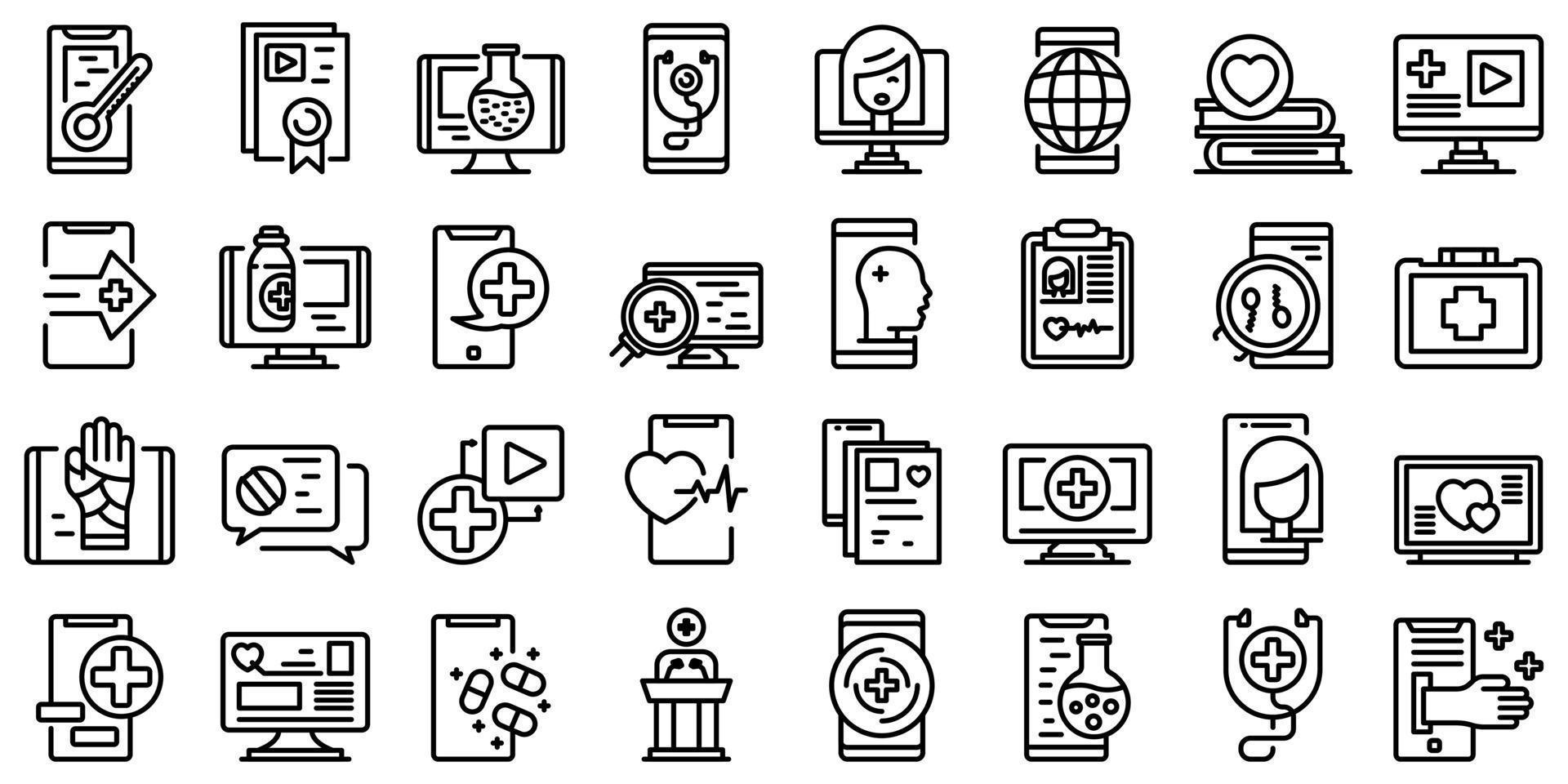 Telemedicine icons set, outline style vector