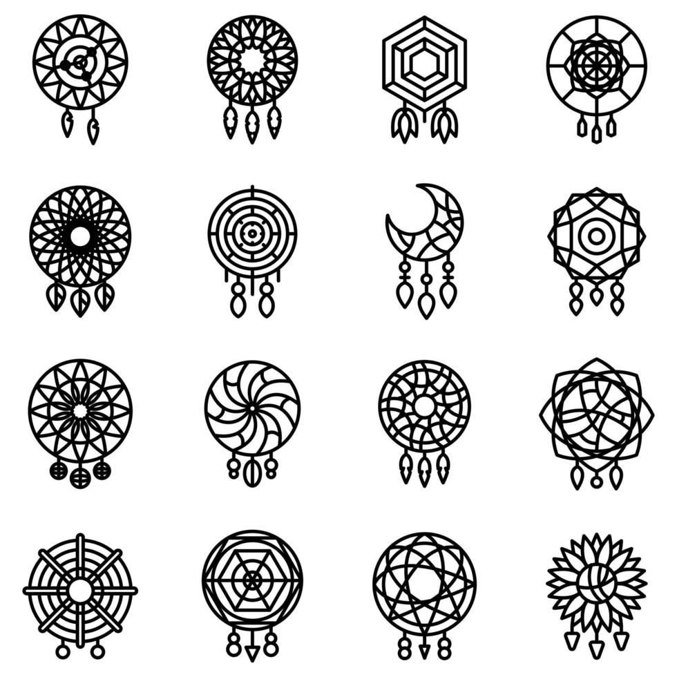 Dream catcher icons set, outline style vector