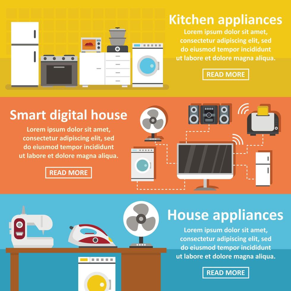 House appliance banner horizontal set, flat style vector