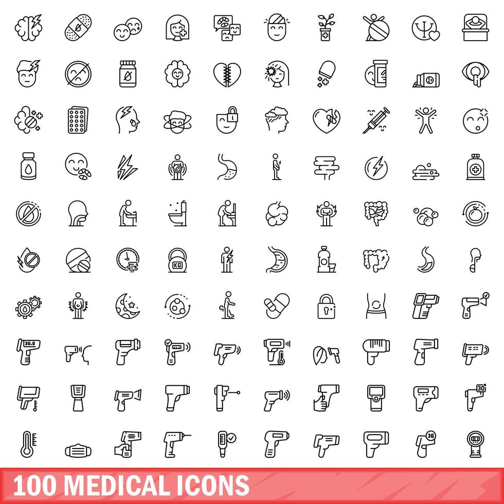 100 iconos médicos establecidos, estilo de contorno vector