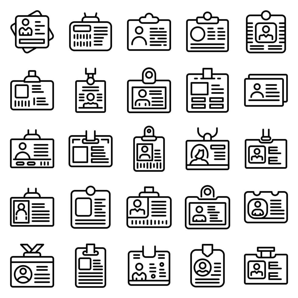 Id card icons set, outline style vector