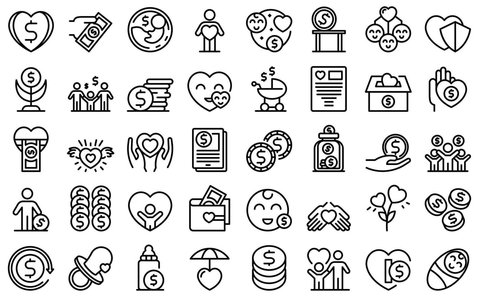 Child support icons set outline vector. Family childcare vector