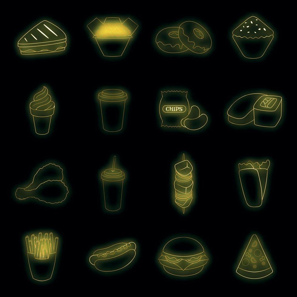 conjunto de iconos de comida rápida neón vectorial vector