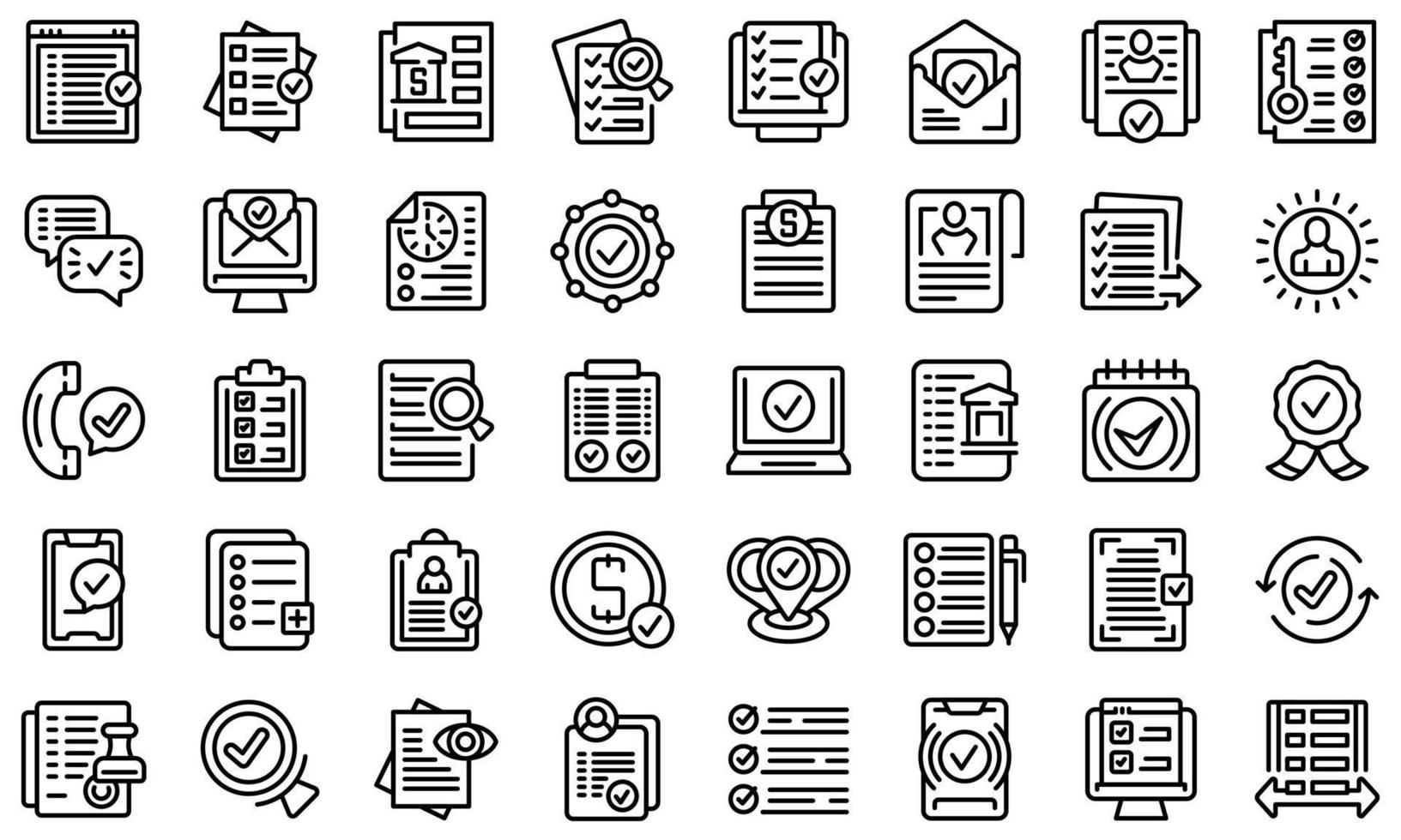 Application approval icons set outline vector. File loan vector