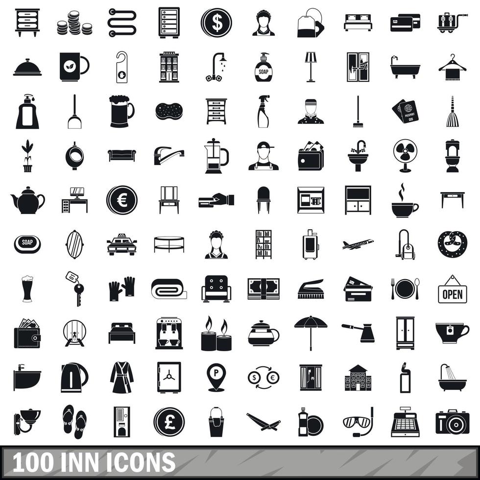 100 inn icons set, simple style vector