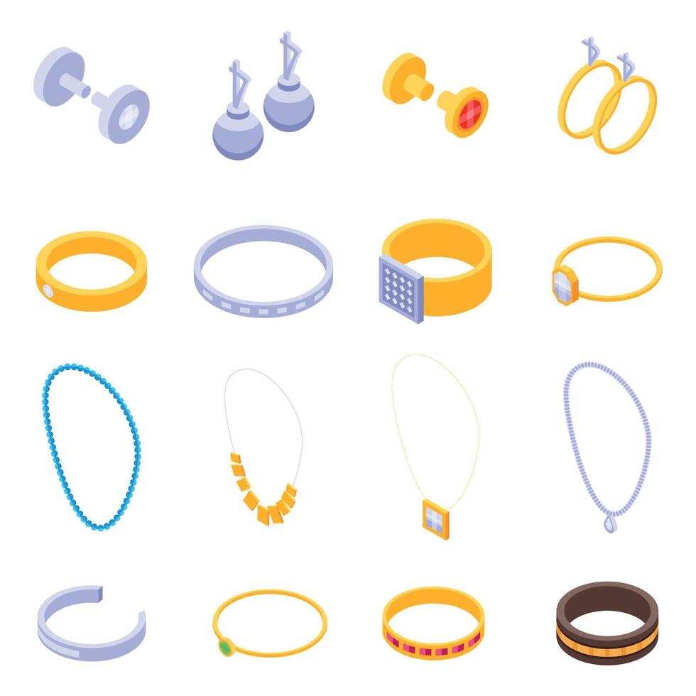 Jewellery icons set, isometric style vector