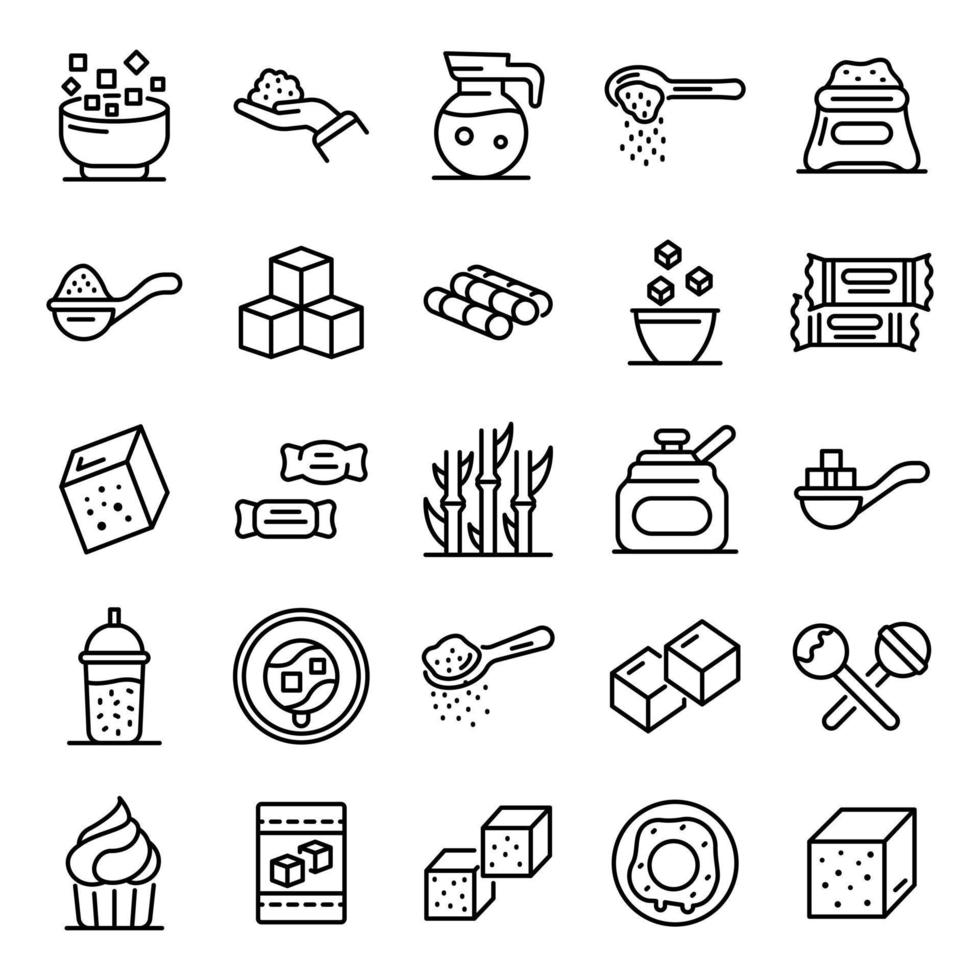 Sugar icons set, outline style vector