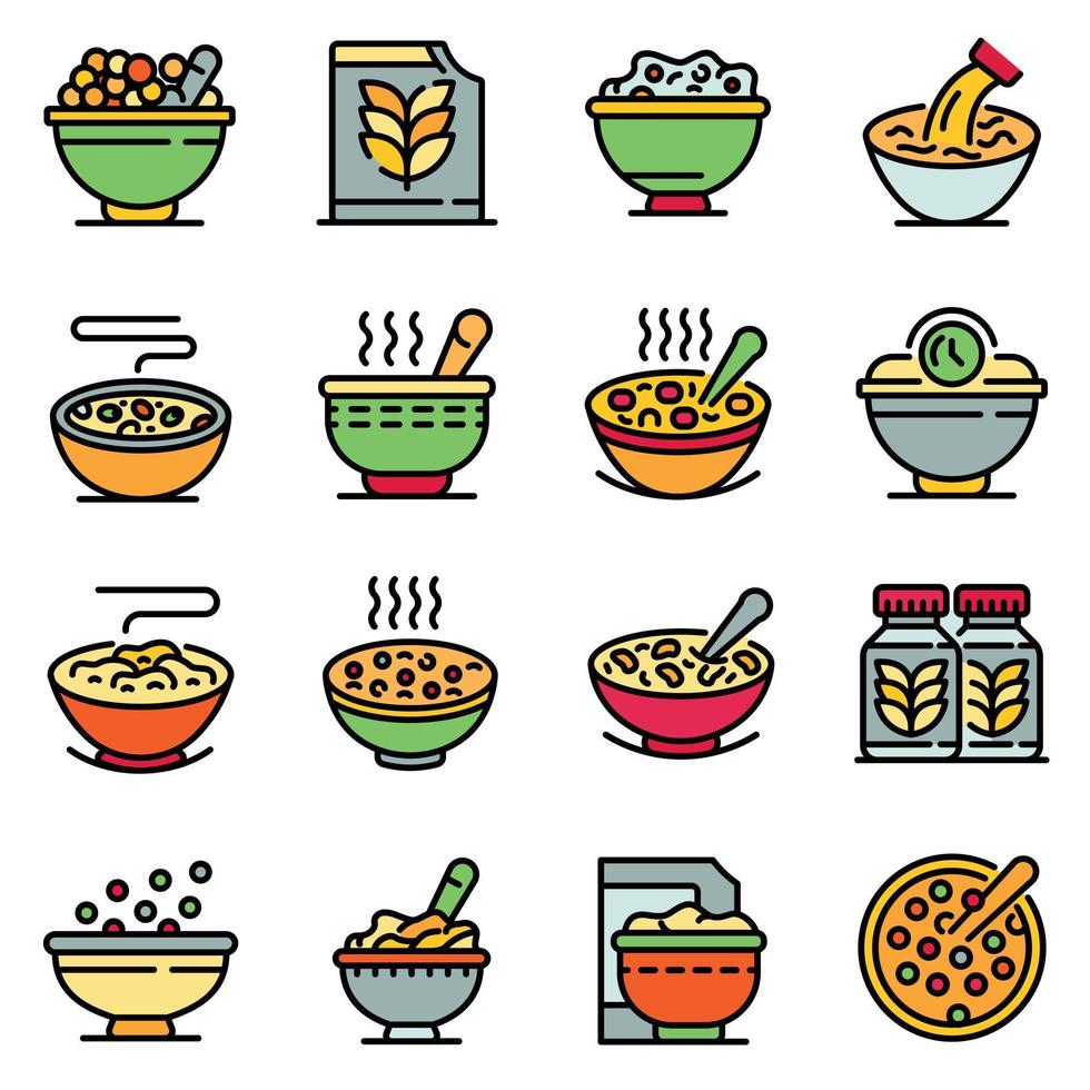 Cereal flakes icons set, outline style vector