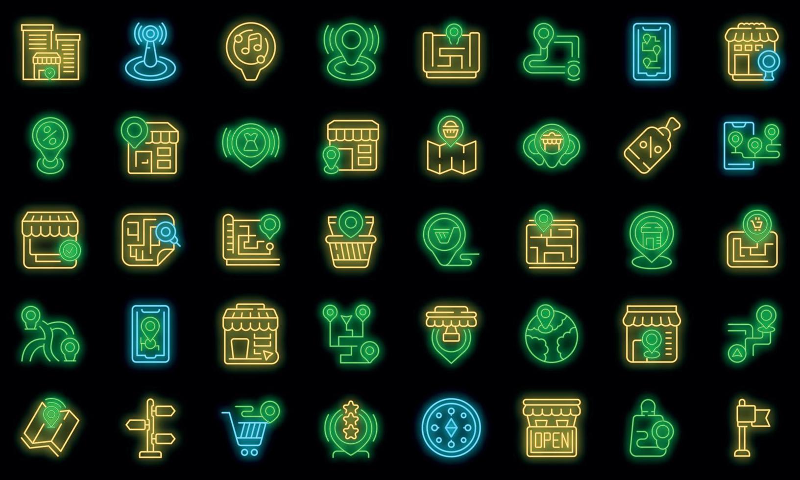 Store locator icons set vector neon