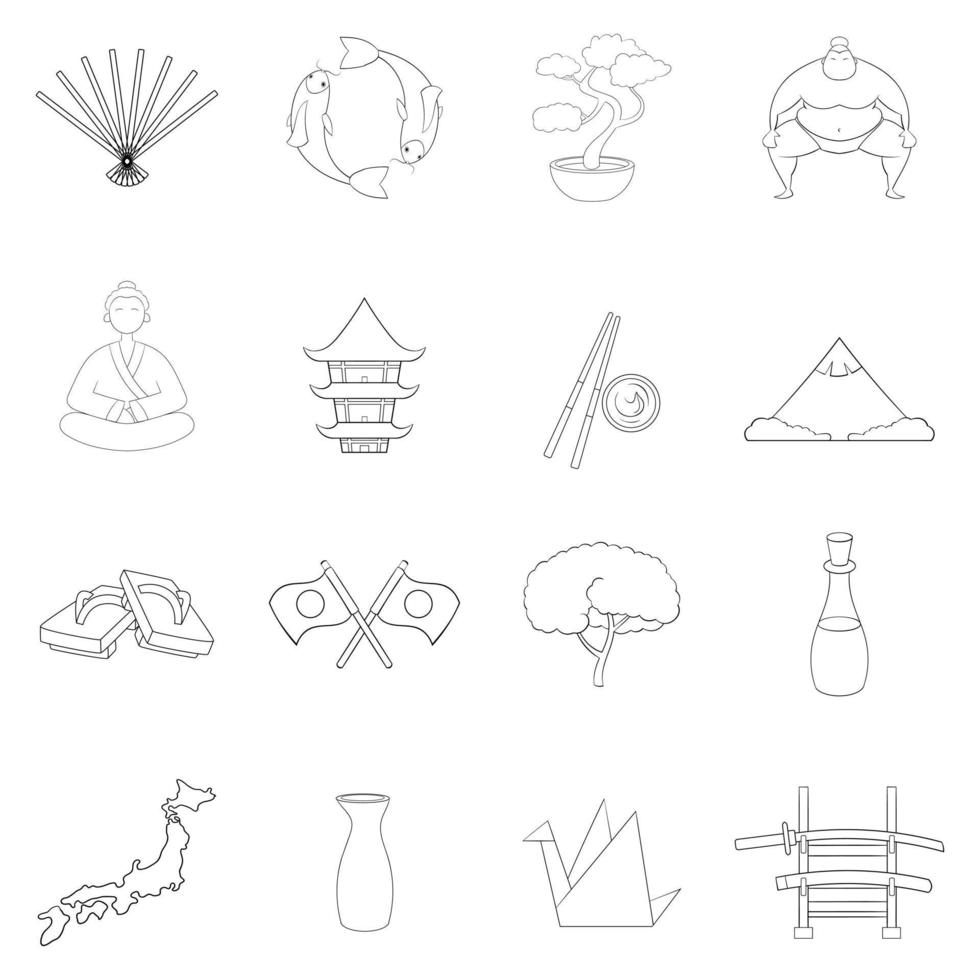 Japan icon set outline vector