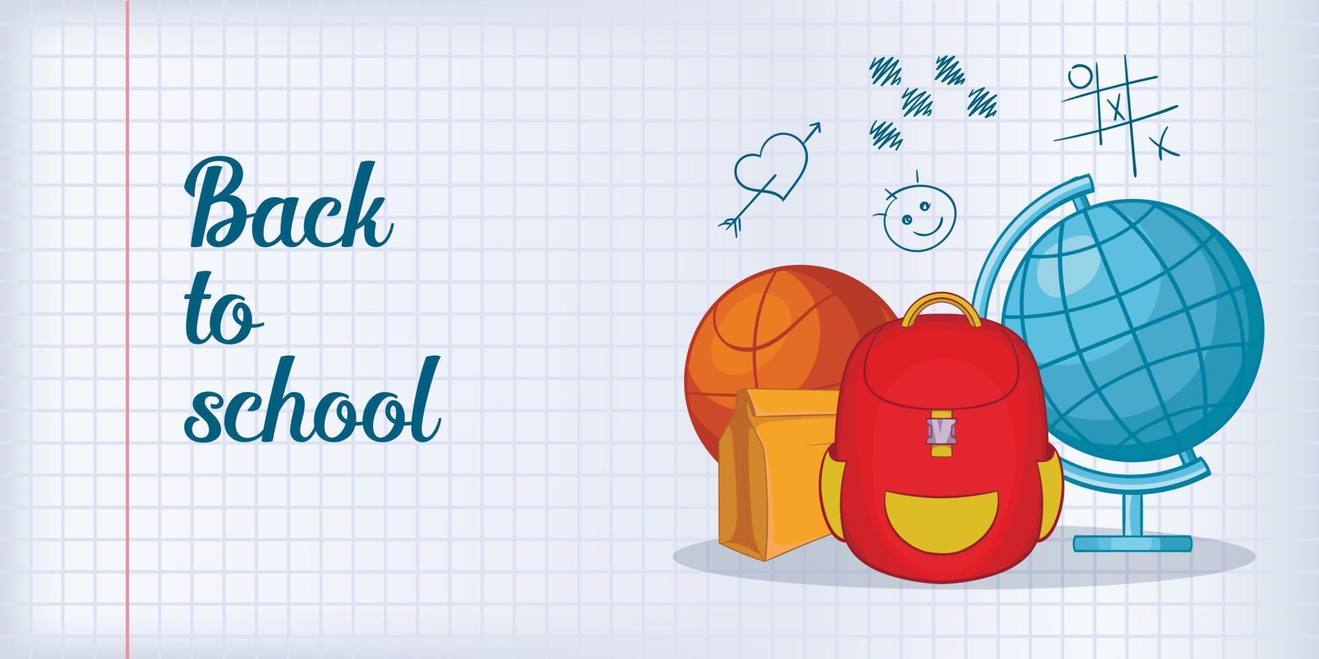 Back school banner horizontal man, cartoon style vector