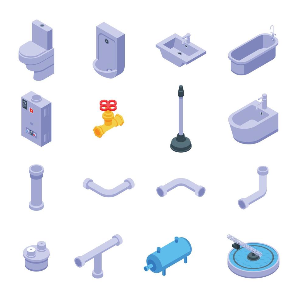 Sewerage icons set, isometric style vector