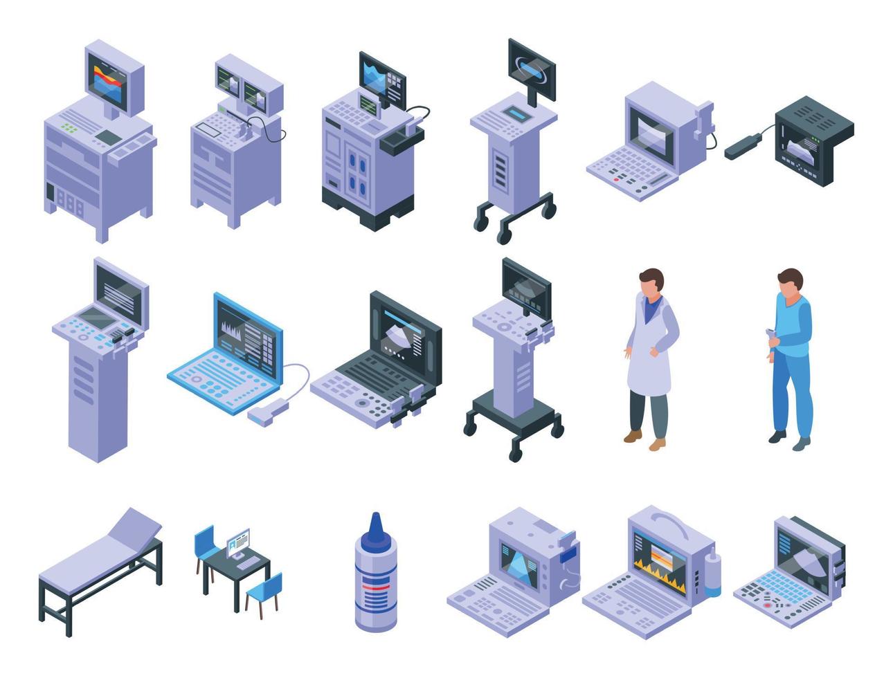 los iconos de ecografía establecen un vector isométrico. análisis clínico