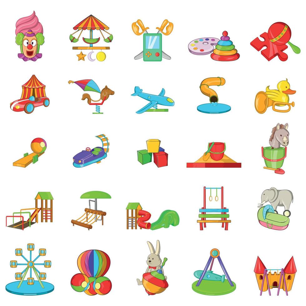 Kid playground icons set, cartoon style vector