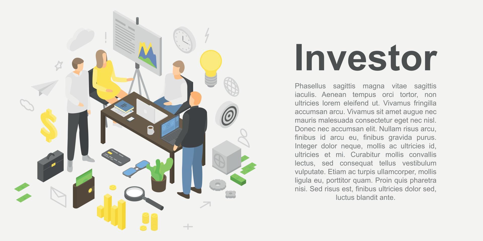 Investor concept banner, isometric style vector