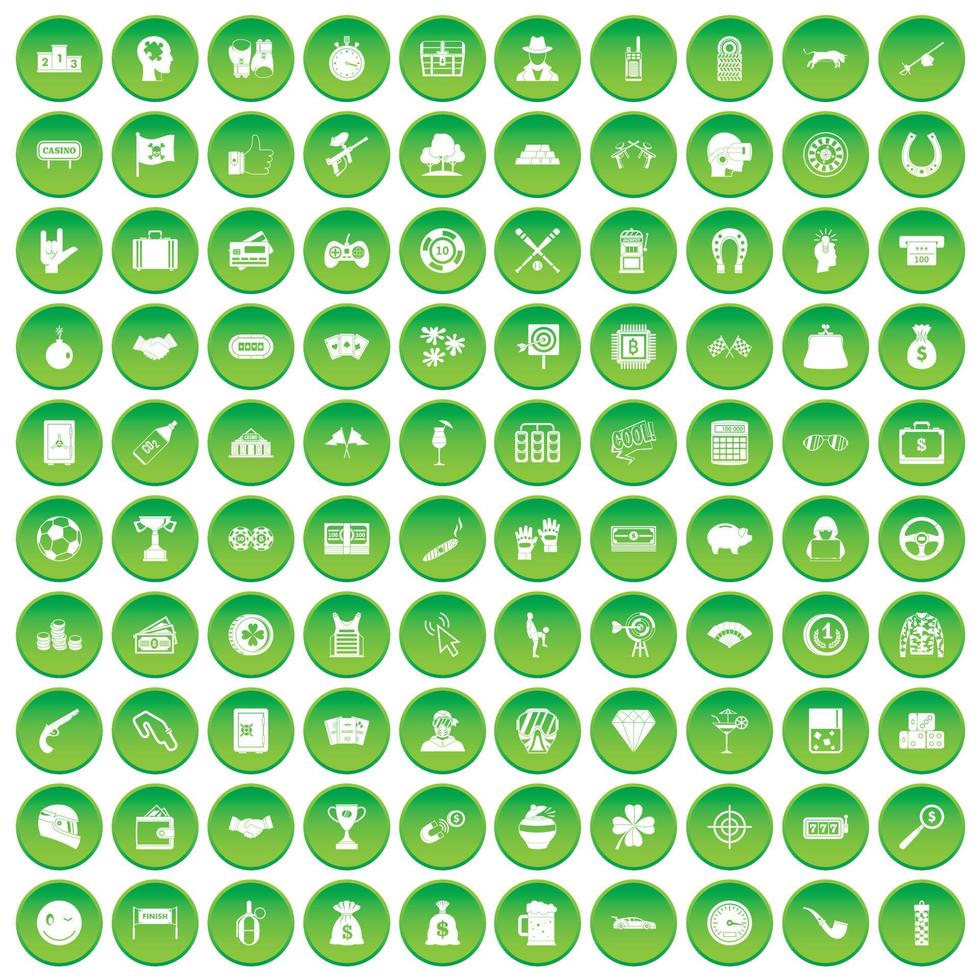 100 iconos de juego establecer círculo verde vector