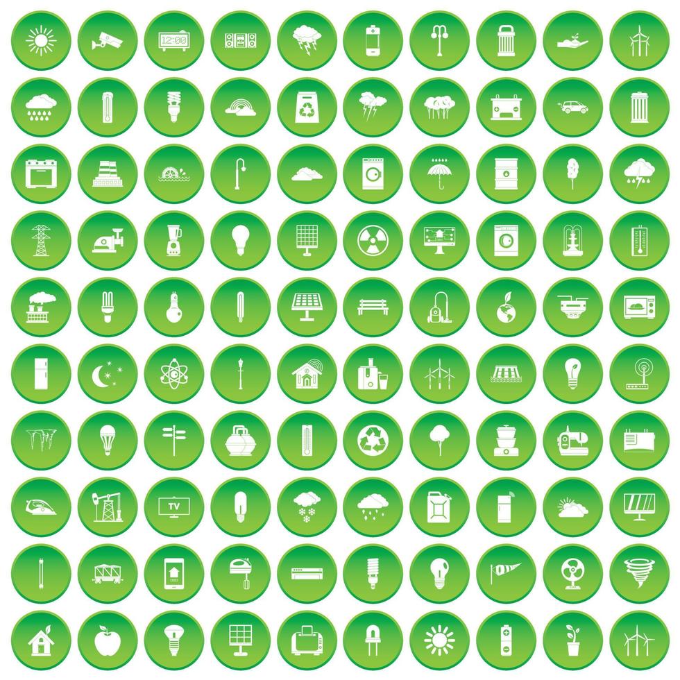 100 well person icons set green circle vector