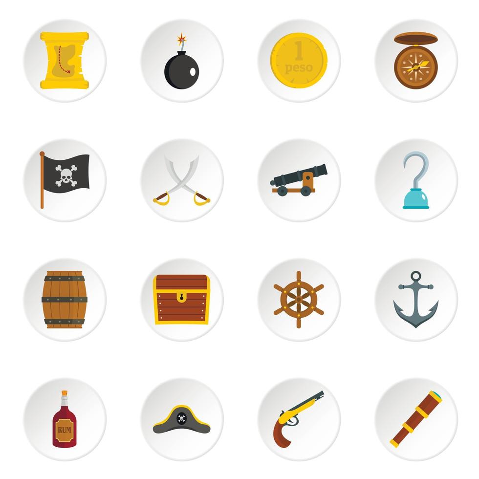 Pirate icons set in flat style vector