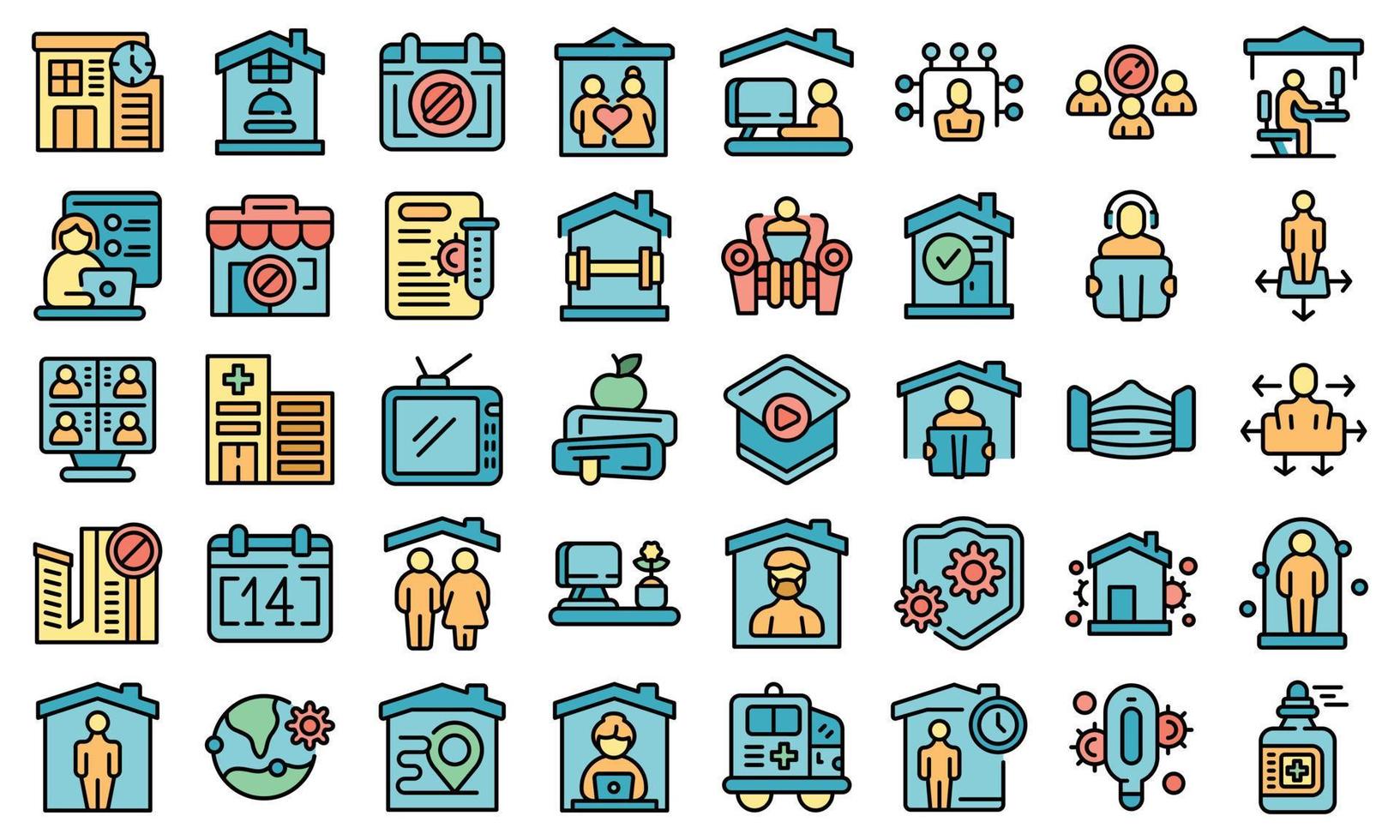 Self isolation icons set vector flat