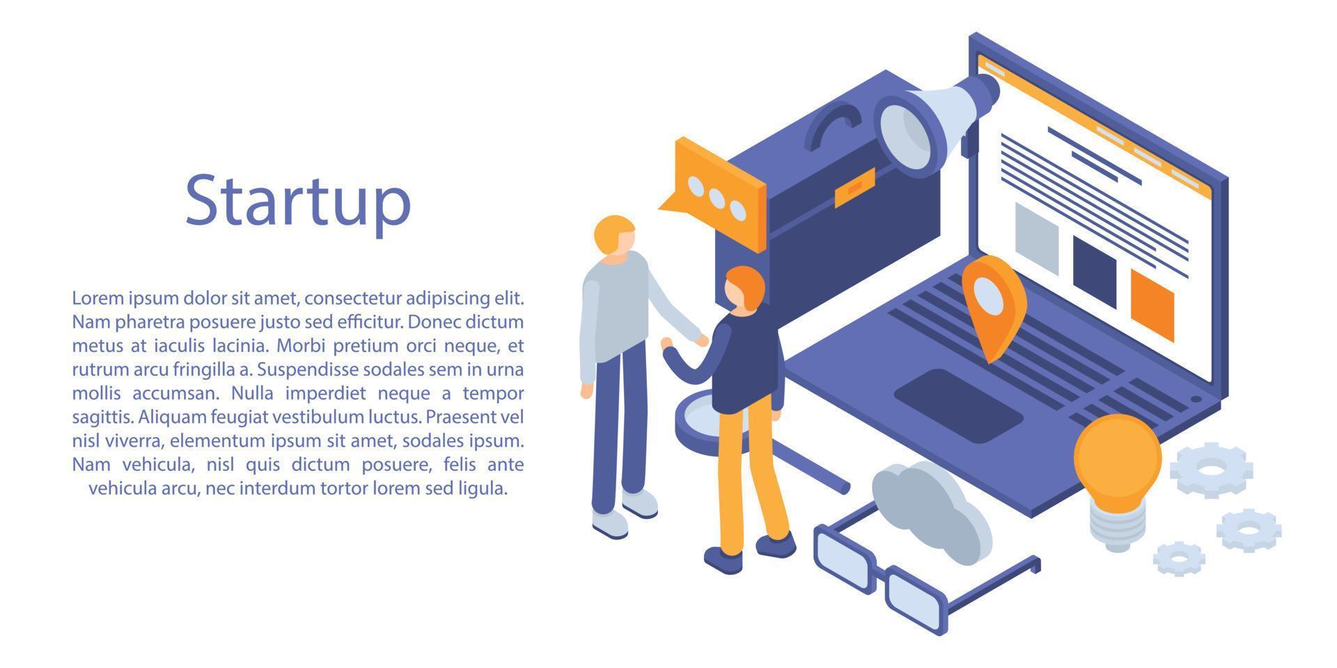 Startup concept banner, isometric style vector