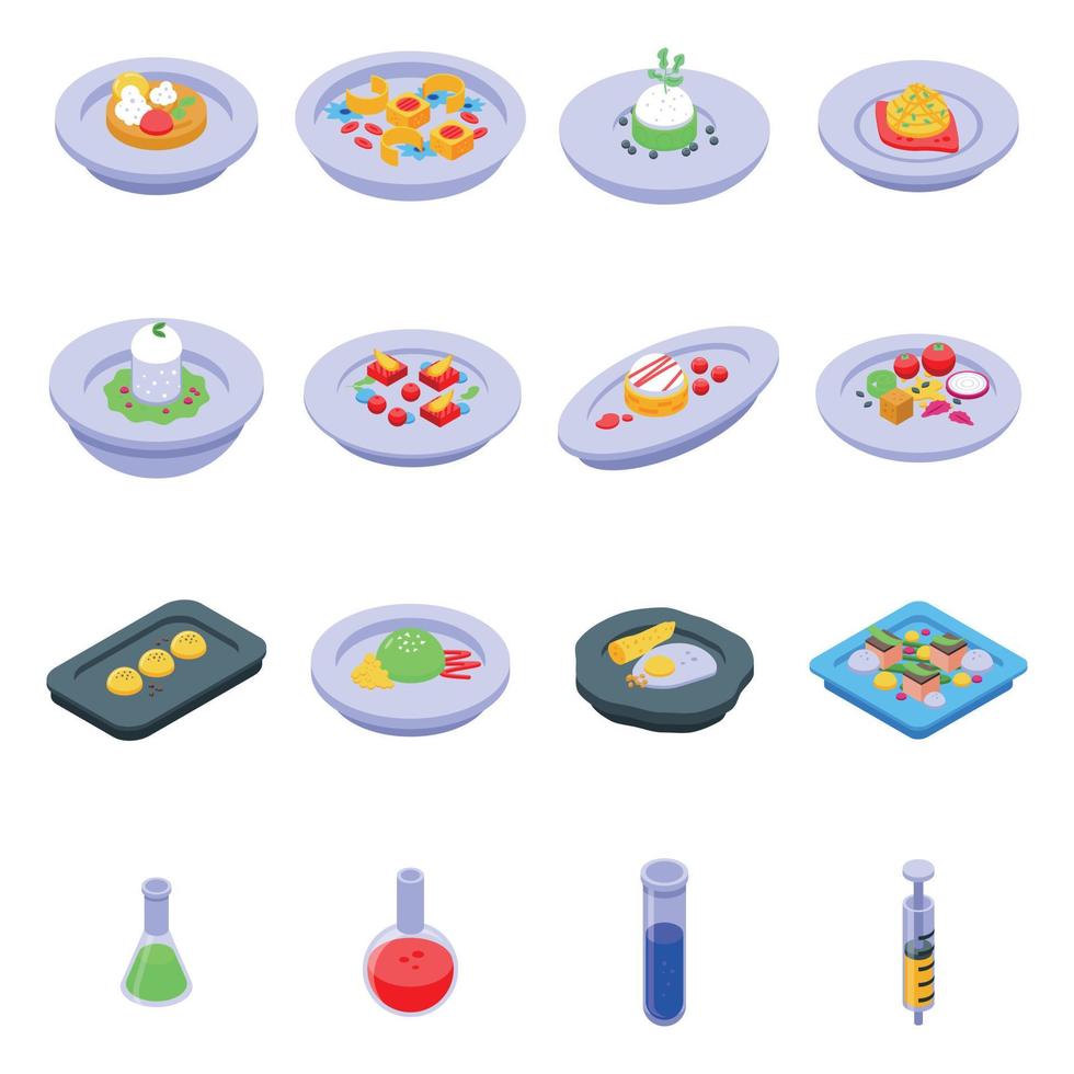 Molecular cuisine icons set, isometric style vector