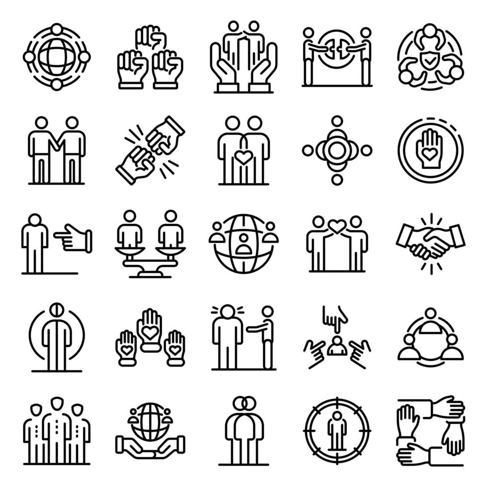 conjunto de iconos de racismo, estilo de contorno vector